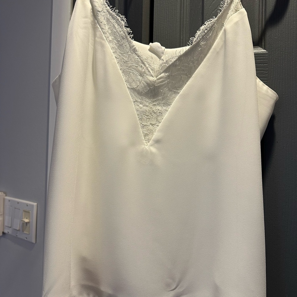 Elegant Beige Lace Trim Tank Top
